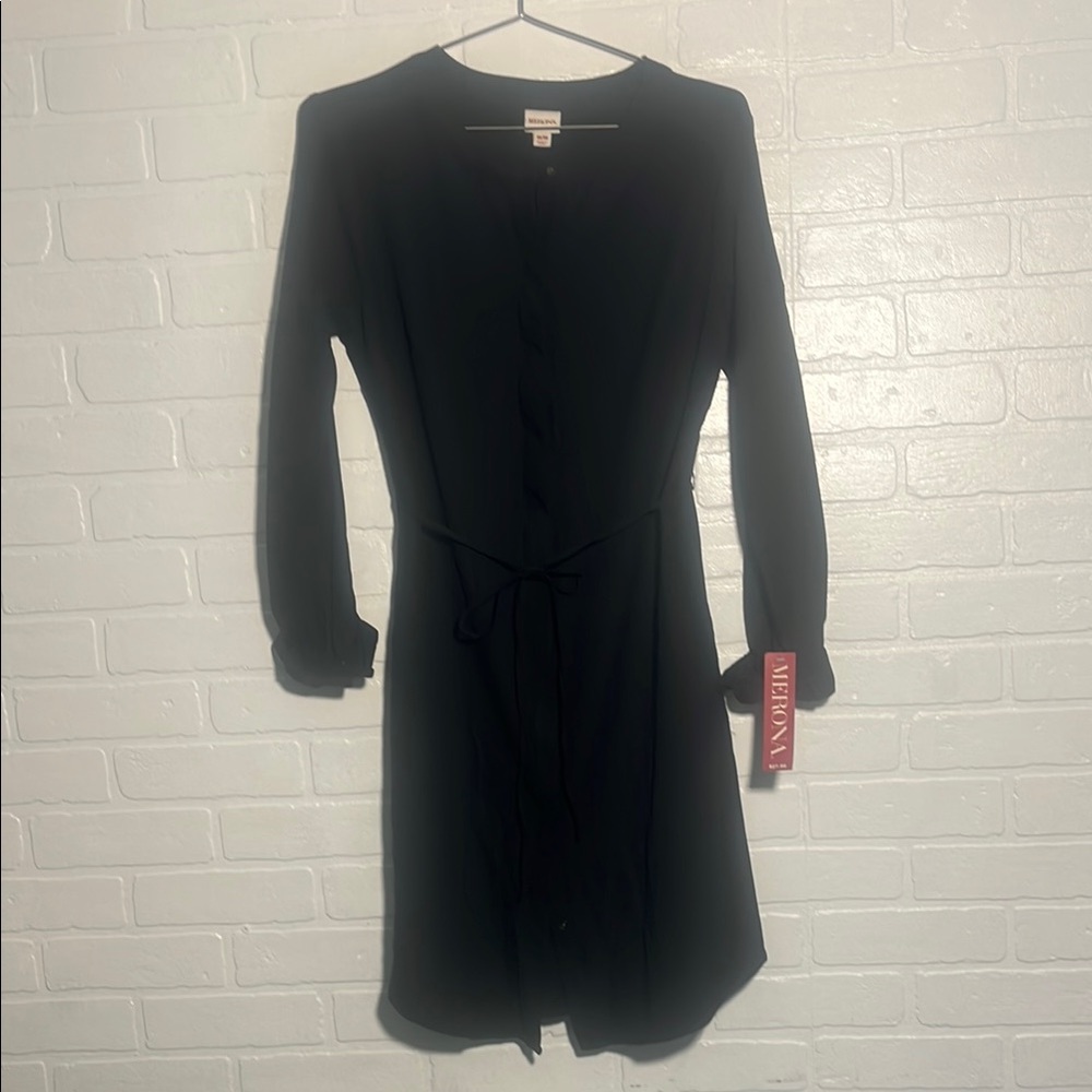 Merona Womens Dress Black Sheath with Cuffed Long Sleeves Office Work Medium NWT